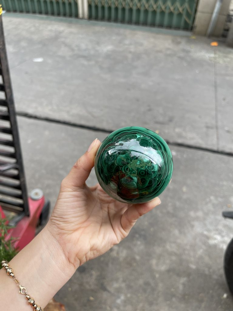 -Đá lông công - Đá MALACHITE - Quả cầu đá lông công - - 0.730kg - Dk : 7.3cm (MS : MLC04)