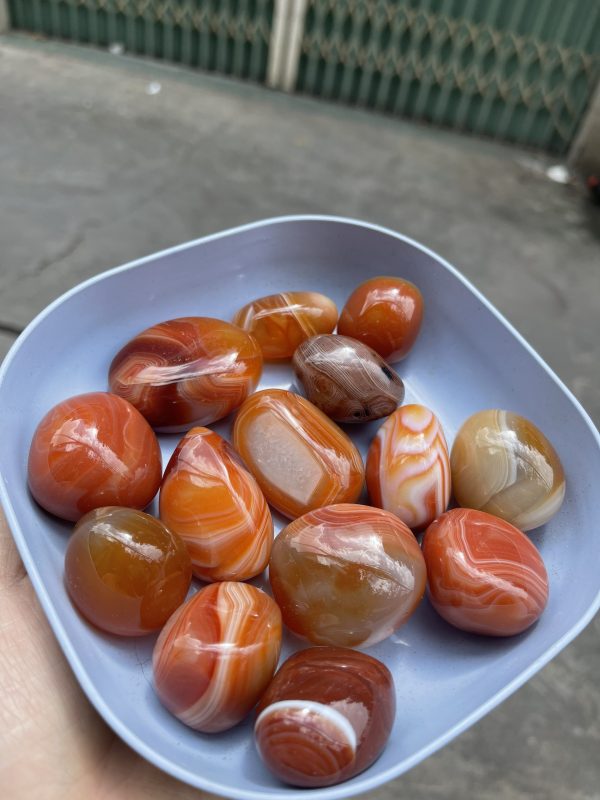 Palm đá mã não đỏ cam - Agate Palm - Đá thanh tẩy, sưu tầm