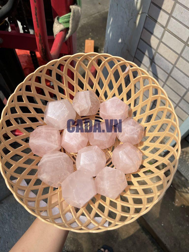 Bi giác 12 mặt Thạch Anh Hồng - Rose Quartz Dodecahedron