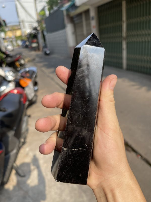 Trụ Thạch Anh Đen - Black Quart Point (Morion), KT: 16.5X5CM, KL: 0.476KG (TAĐ38)