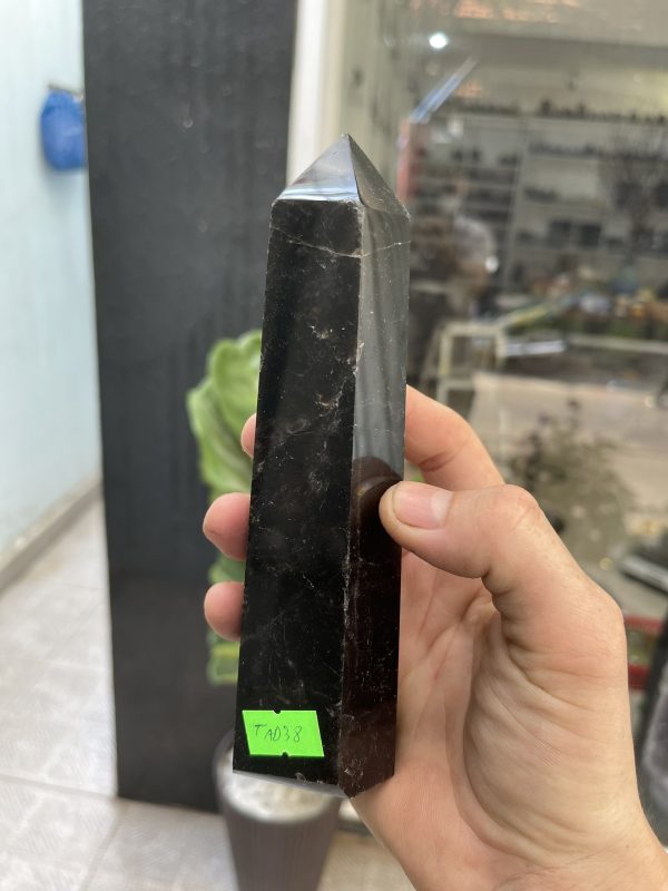 Trụ Thạch Anh Đen - Black Quart Point (Morion), KT: 16.5X5CM, KL: 0.476KG (TAĐ38)