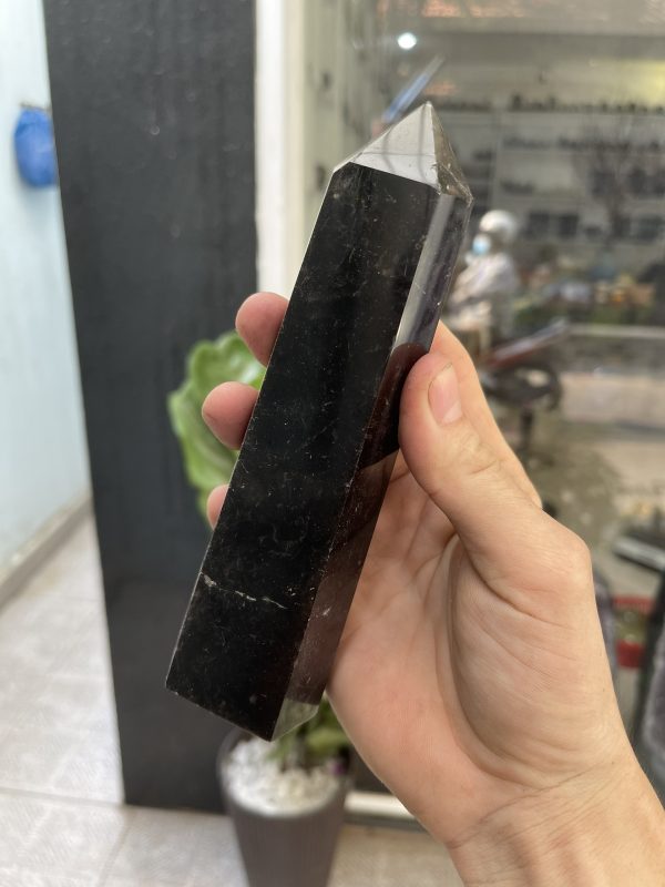 Trụ Thạch Anh Đen - Black Quart Point (Morion), KT: 16.5X5CM, KL: 0.476KG (TAĐ38)