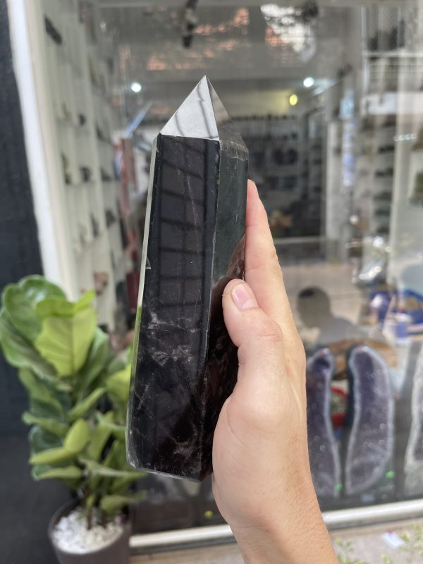 Trụ Thạch Anh Đen - Black Quart Point (Morion), KT: 19.3X6.5CM, KL: 1.044KG (TAĐ33)