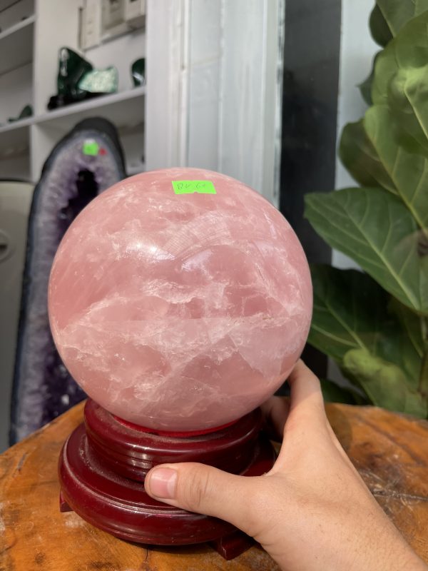 Bi cầu Thạch Anh Hồng - Rose Quartz Sphere (BH61), ĐK: 15.9CM, KL: 5.49KG