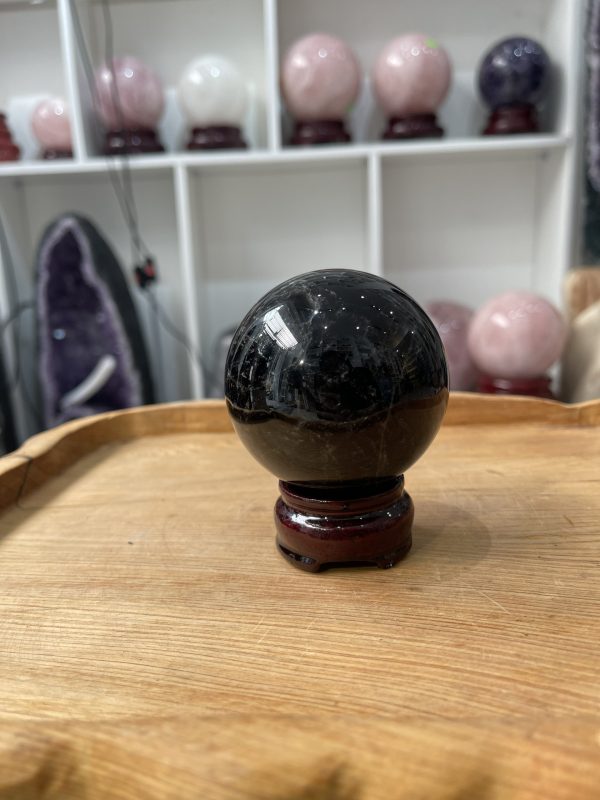 Bi cầu Thạch Anh Đen - Black Quartz Sphere (BĐE28), KL: 0.422 KG, ĐK: 6.7 CM