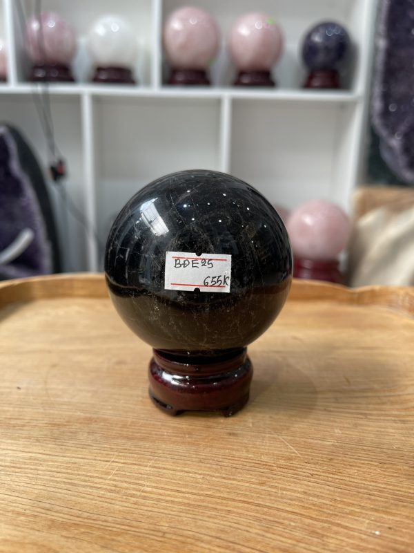 Bi cầu Thạch Anh Đen - Black Quartz Sphere (BĐE25), KL: 0.544 KG, ĐK: 7.3 CM