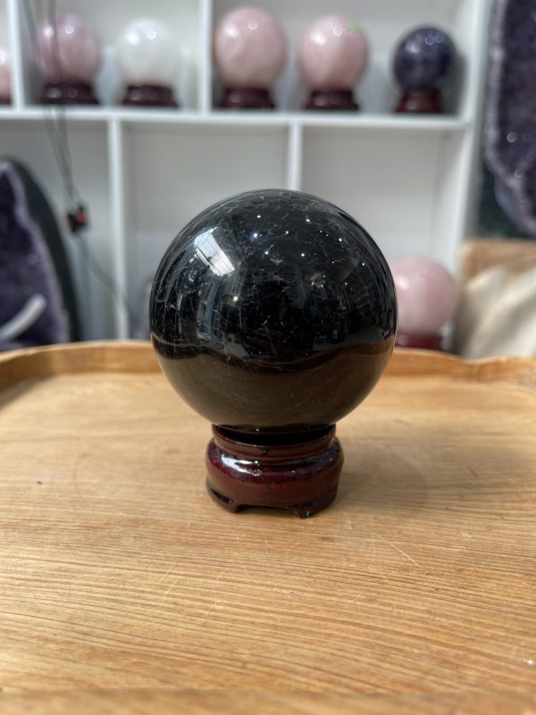 Bi cầu Thạch Anh Đen - Black Quartz Sphere (BĐE25), KL: 0.544 KG, ĐK: 7.3 CM