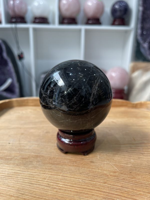 Bi cầu Thạch Anh Đen - Black Quartz Sphere (BĐE25), KL: 0.544 KG, ĐK: 7.3 CM