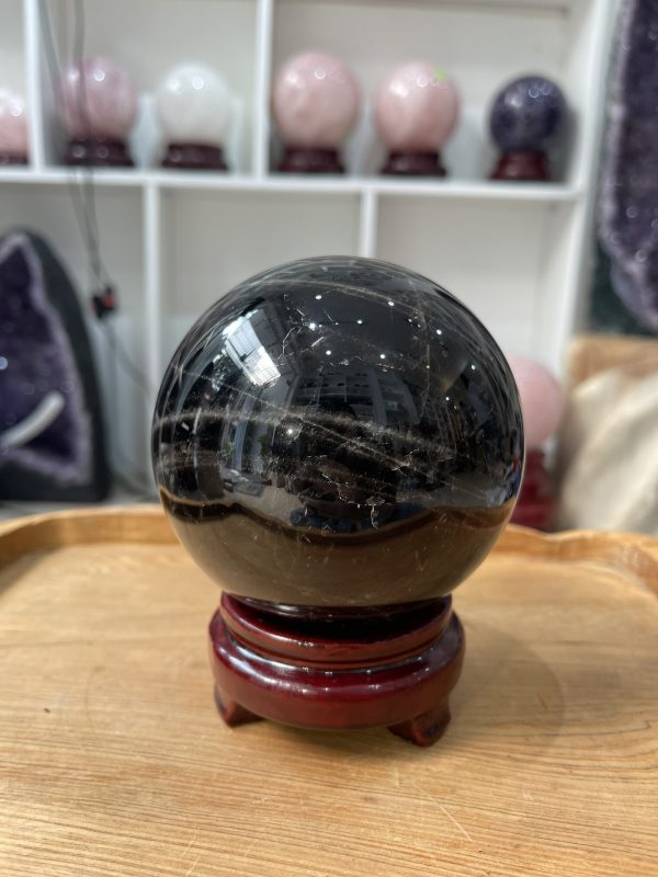 Bi cầu Thạch Anh Đen - Black Quartz Sphere (BĐE29), KL: 1.446 KG, ĐK: 10.35 CM