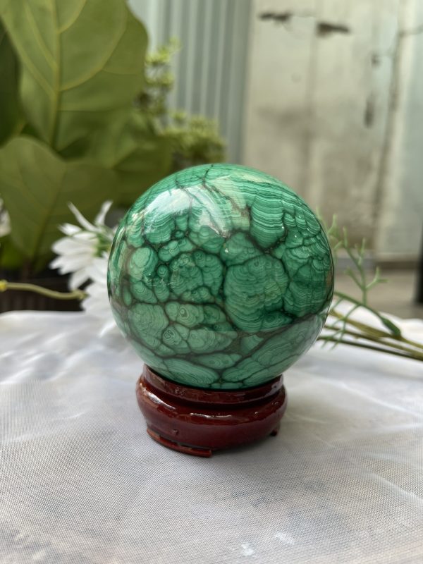 Bi cầu đá Lông Công - Đá Khổng Tước - Malachite Sphere, ĐK: 7.5 CM, KL: 0.856 KG (MLC14)