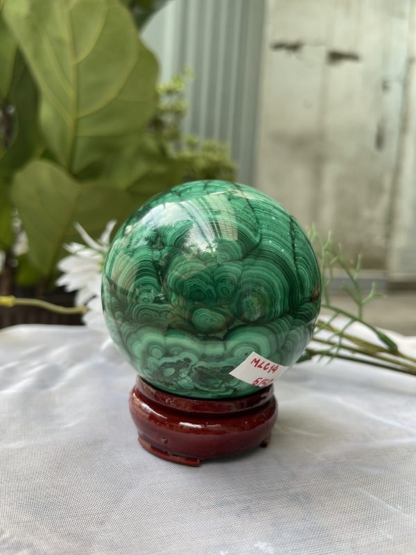 Bi cầu đá Lông Công - Đá Khổng Tước - Malachite Sphere, ĐK: 7.5 CM, KL: 0.856 KG (MLC14)