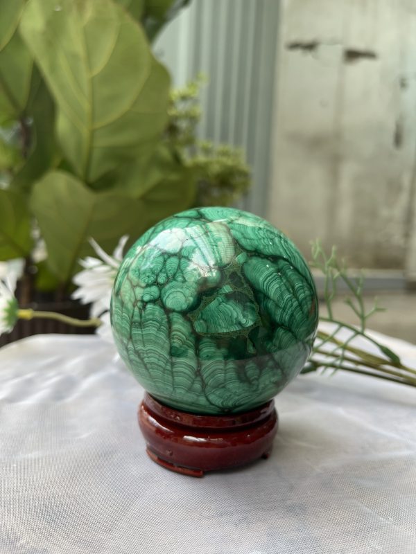 Bi cầu đá Lông Công - Đá Khổng Tước - Malachite Sphere, ĐK: 7.5 CM, KL: 0.856 KG (MLC14)