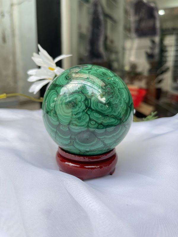 Bi cầu đá Lông Công - Đá Khổng Tước - Malachite Sphere, ĐK: 7.4CM, KL: 0.79 KG (MLC16)