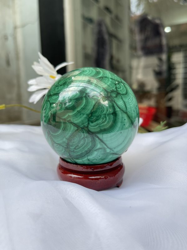 Bi cầu đá Lông Công - Đá Khổng Tước - Malachite Sphere, ĐK: 7.4CM, KL: 0.79 KG (MLC16)