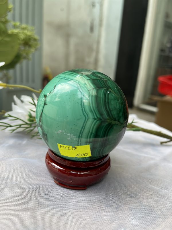 Bi cầu đá Lông Công - Đá Khổng Tước - Malachite Sphere, ĐK: 7 CM, KL: 0.678 KG (MLC17)