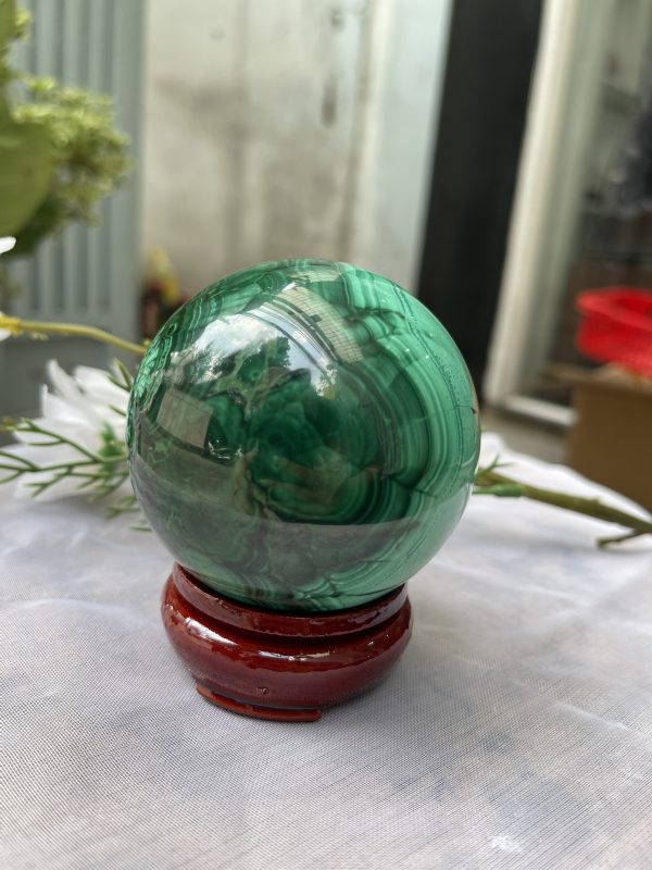 Bi cầu đá Lông Công - Đá Khổng Tước - Malachite Sphere, ĐK: 7 CM, KL: 0.678 KG (MLC17)