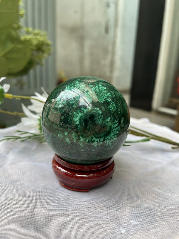 Bi cầu đá Lông Công - Đá Khổng Tước - Malachite Sphere, ĐK: 7 CM, KL: 0.678 KG (MLC17)