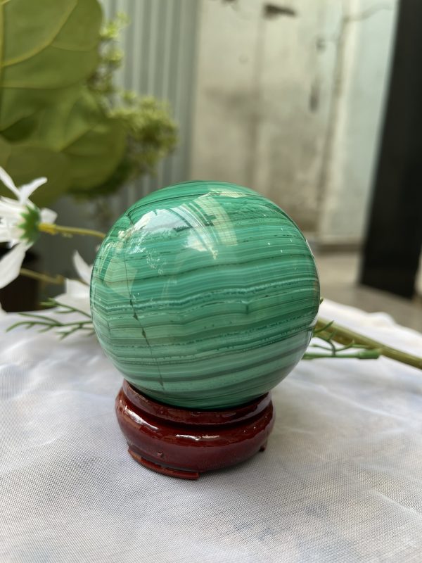 Bi cầu đá Lông Công - Đá Khổng Tước - Malachite Sphere, ĐK: 7.2 CM, KL: 0.728 KG (MLC18)