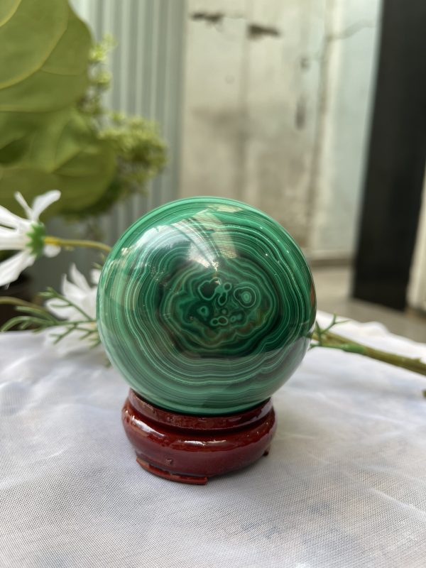 Bi cầu đá Lông Công - Đá Khổng Tước - Malachite Sphere, ĐK: 7.2 CM, KL: 0.728 KG (MLC18)