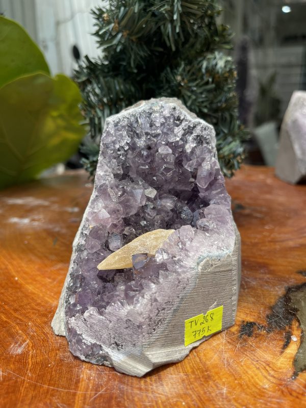 HỐC THẠCH ANH TÍM NHỎ – SMALL AMETHYST GEODE (TV268), KL: 0.772KG, KT: 11×10 CM