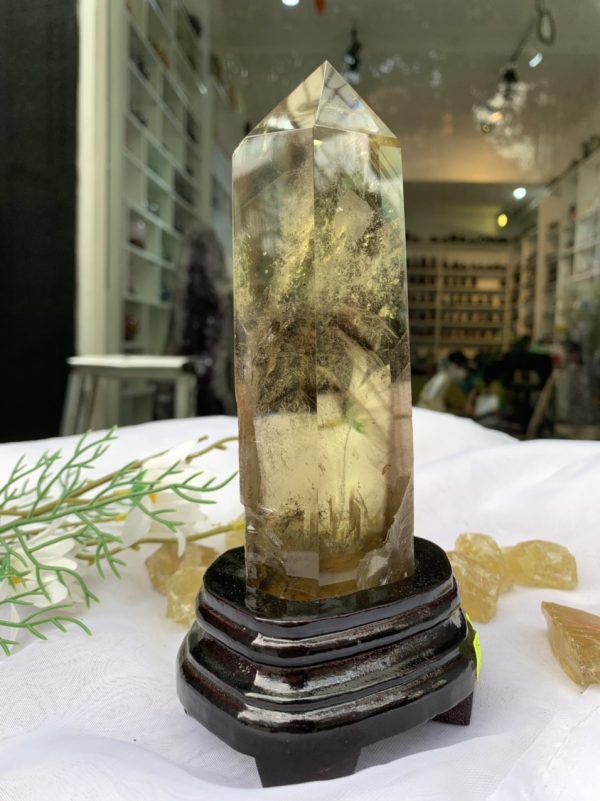 TRỤ THẠCH ANH VÀNG ÁM KHÓI – CITRINE SMOKY QUARTZ POINT KT: 19,7X6,3 CM KL: 0,554 KG (TK11)