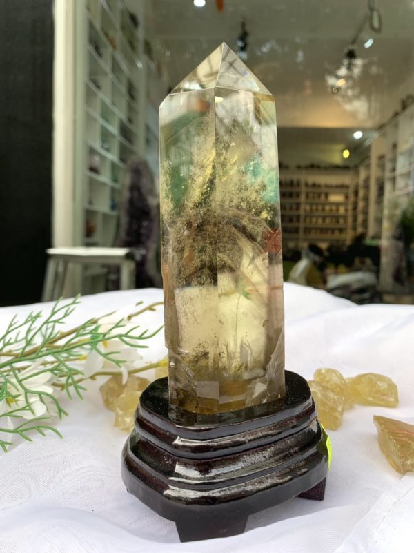 TRỤ THẠCH ANH VÀNG ÁM KHÓI – CITRINE SMOKY QUARTZ POINT KT: 19,7X6,3 CM KL: 0,554 KG (TK11)