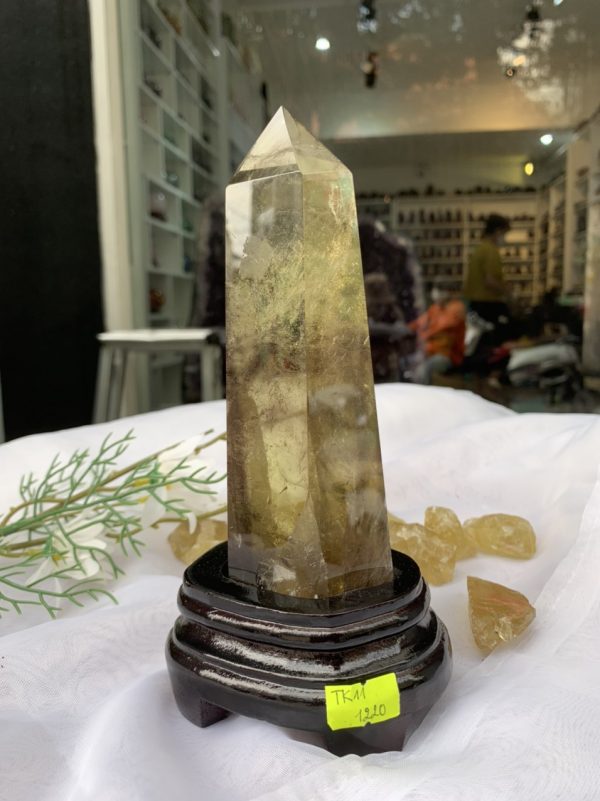 TRỤ THẠCH ANH VÀNG ÁM KHÓI – CITRINE SMOKY QUARTZ POINT KT: 19,7X6,3 CM KL: 0,554 KG (TK11)