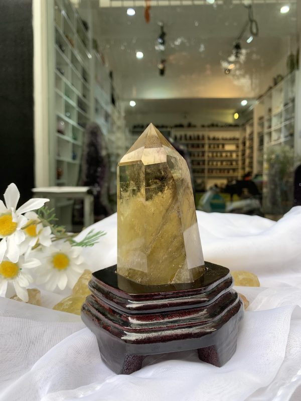 TRỤ THẠCH ANH VÀNG ÁM KHÓI -CITRINE SMOKY QUARTZ POINT- KT: 16x7 CM KL: 0.732KG (TK05)