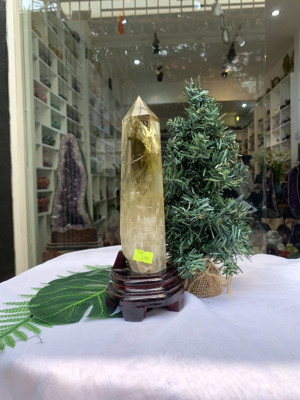 TRỤ THẠCH ANH VÀNG ÁM KHÓI -CITRINE SMOKY QUARTZ POINT- KT: 26X6,5 CM KL: 1,044KG (TK09)