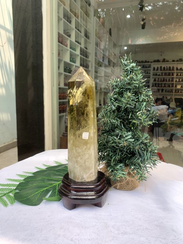 TRỤ THẠCH ANH VÀNG ÁM KHÓI -CITRINE SMOKY QUARTZ POINT- KT: 26X6,5 CM KL: 1,044KG (TK09)