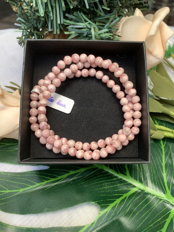 VÒNG TAY PHONG THỦY ĐÁ ĐÀO HOA - RHODOCHROSITE, Size 5-6mm, loại 3 vòng quấn | CADA DECOR