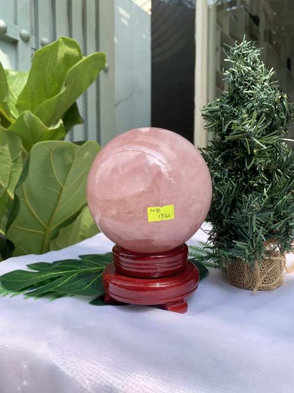 Bi cầu Thạch Anh Hồng – Rose Quartz Sphere (BH89), ĐK: 11,9CM, KL: 2,330KG