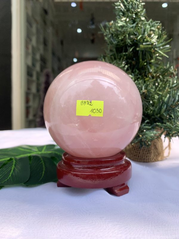 Bi cầu Thạch Anh Hồng – Rose Quartz Sphere (BH82), ĐK: 9,7CM, KL: 1,288KG