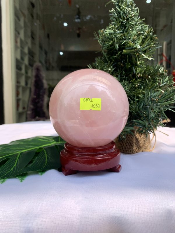 Bi cầu Thạch Anh Hồng – Rose Quartz Sphere (BH82), ĐK: 9,7CM, KL: 1,288KG