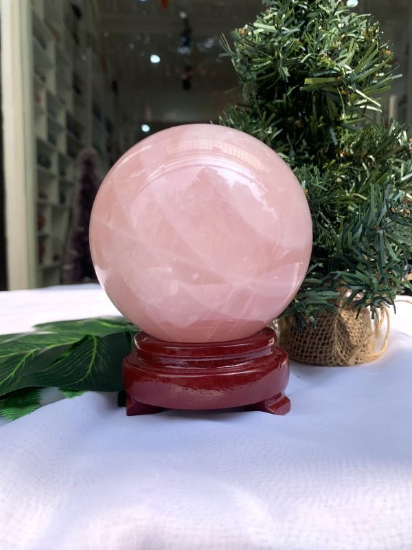 Bi cầu Thạch Anh Hồng – Rose Quartz Sphere (BH82), ĐK: 9,7CM, KL: 1,288KG