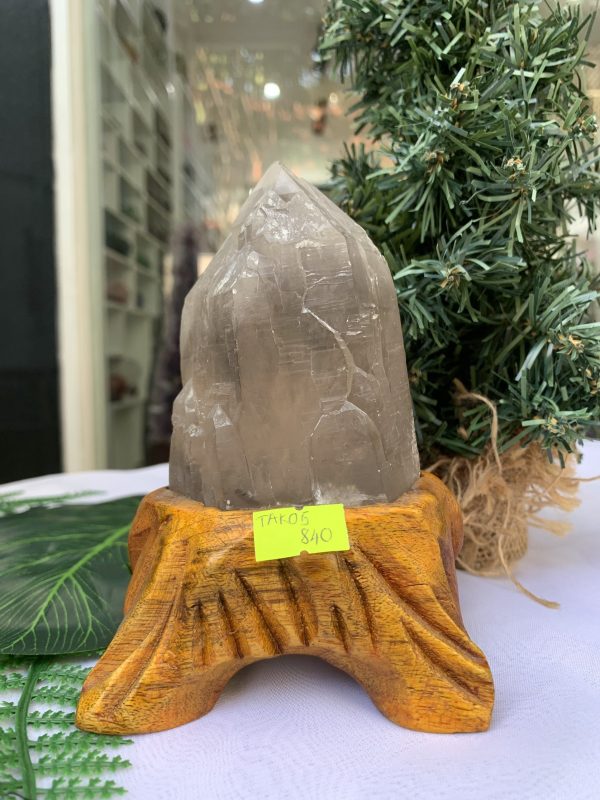 TRỤ THẠCH ANH KHÓI THÔ- RAW SMOKY QUARTZ POINT (TAK05), KL:0.526KG, KT: 15.4x8CM