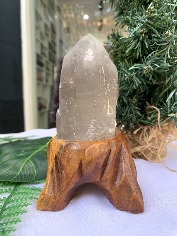 TRỤ THẠCH ANH KHÓI THÔ- RAW SMOKY QUARTZ POINT (TAK05), KL:0.526KG, KT: 15.4x8CM