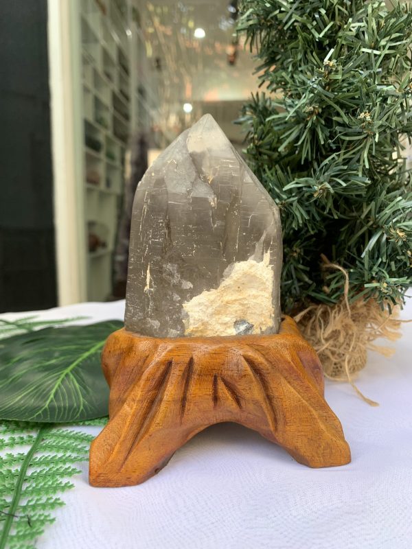 TRỤ THẠCH ANH KHÓI THÔ- RAW SMOKY QUARTZ POINT (TAK05), KL:0.526KG, KT: 15.4x8CM