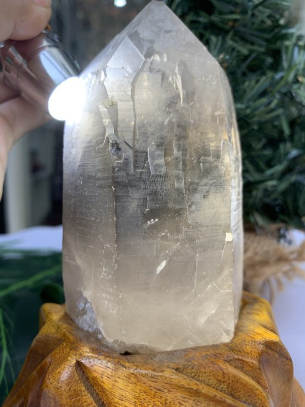 TRỤ THẠCH ANH KHÓI THÔ- RAW SMOKY QUARTZ POINT (TAK14), KL:0.480KG, KT: 15.5x7CM