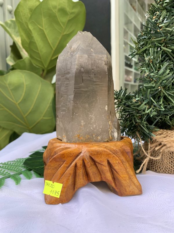 TRỤ THẠCH ANH KHÓI THÔ- RAW SMOKY QUARTZ POINT (TAK20), KL:0.748KG, KT: 18x8CM