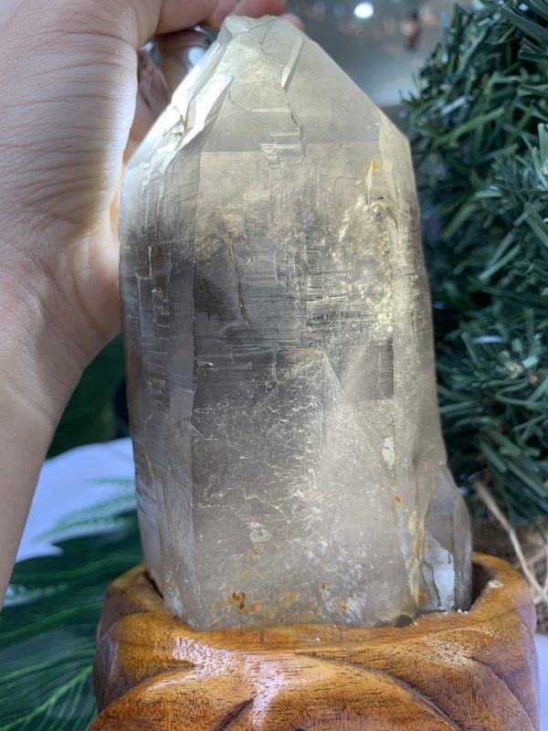 TRỤ THẠCH ANH KHÓI THÔ- RAW SMOKY QUARTZ POINT (TAK20), KL:0.748KG, KT: 18x8CM