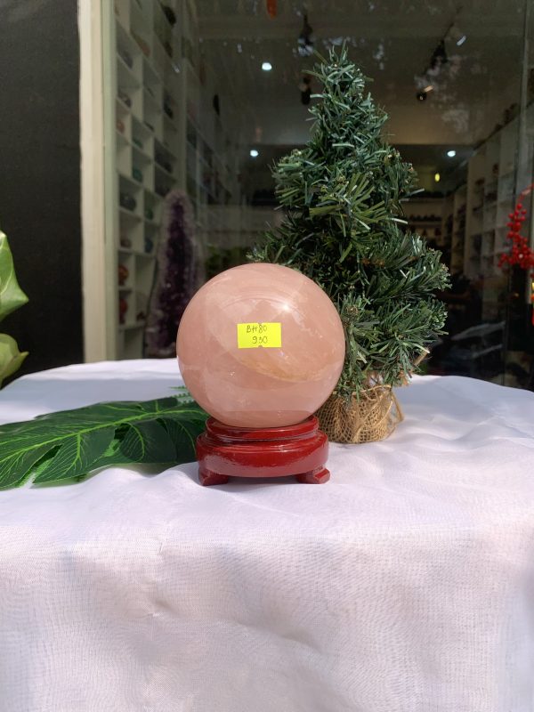 Bi cầu Thạch Anh Hồng – Rose Quartz Sphere (BH80), ĐK: 9,8CM, KL: 1,160KG