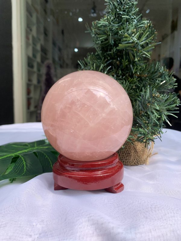 Bi cầu Thạch Anh Hồng – Rose Quartz Sphere (BH80), ĐK: 9,8CM, KL: 1,160KG