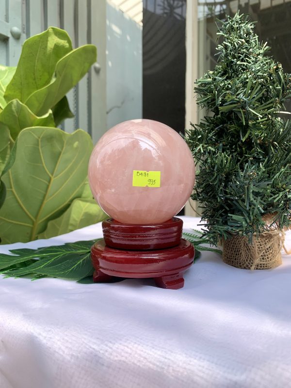 Bi cầu Thạch Anh Hồng – Rose Quartz Sphere (BH81), ĐK: 9,4CM, KL: 1,244KG