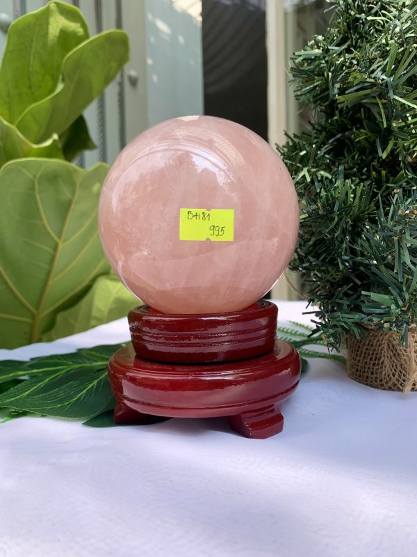 Bi cầu Thạch Anh Hồng – Rose Quartz Sphere (BH81), ĐK: 9,4CM, KL: 1,244KG