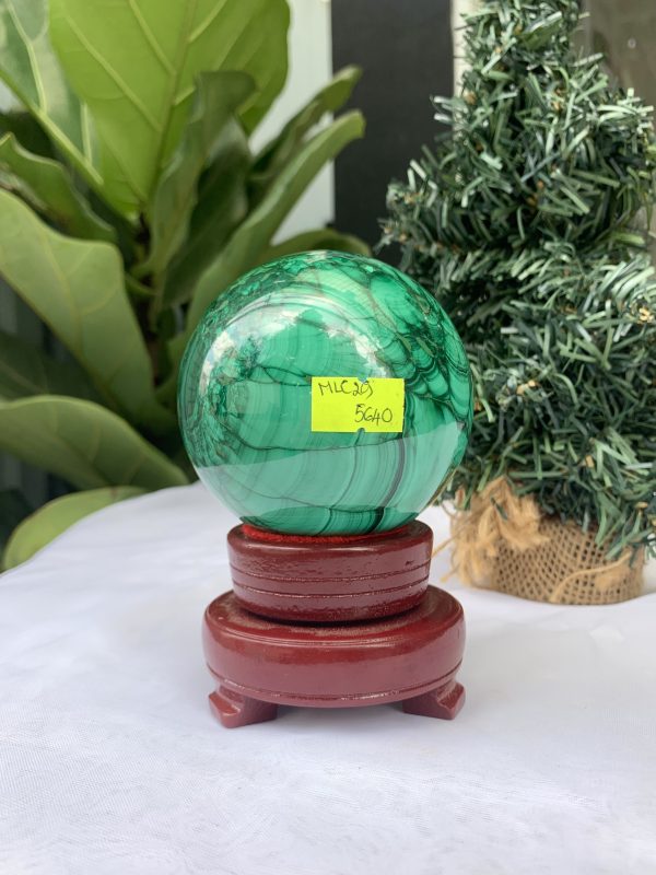 Bi cầu đá Lông Công – Đá Khổng Tước – Malachite Sphere, ĐK: 7.8 CM, KL: 0.940 KG (MLC29)