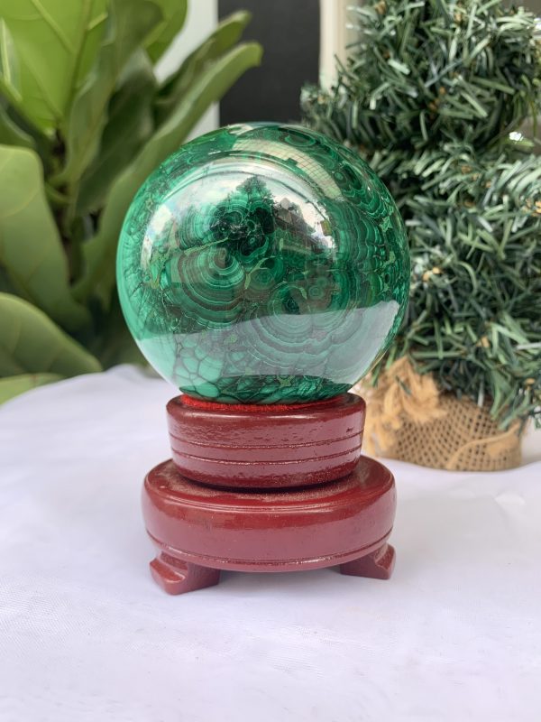 Bi cầu đá Lông Công – Đá Khổng Tước – Malachite Sphere, ĐK: 7.8 CM, KL: 0.940 KG (MLC29)