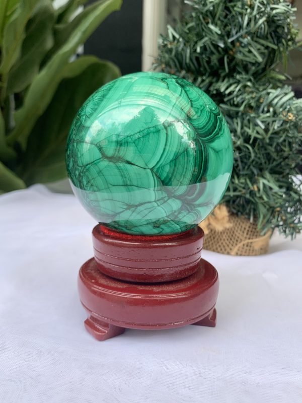 Bi cầu đá Lông Công – Đá Khổng Tước – Malachite Sphere, ĐK: 7.8 CM, KL: 0.940 KG (MLC29)