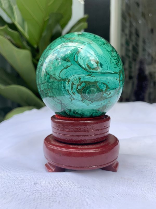 Bi cầu đá Lông Công – Đá Khổng Tước – Malachite Sphere, ĐK: 7.8 CM, KL: 0.888 KG (MLC24)