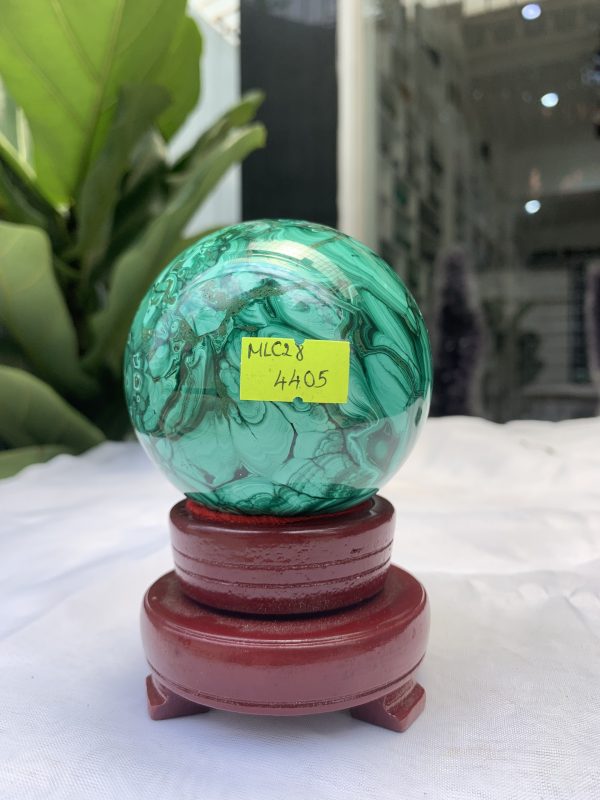 Bi cầu đá Lông Công – Đá Khổng Tước – Malachite Sphere, ĐK: 7.4 CM, KL: 0.734 KG (MLC28)